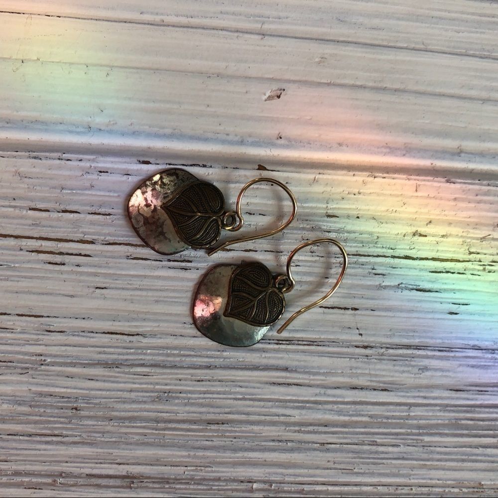 Handmade Gold + Silver Aspen Leaf Hammered Earring - Picture 2 of 4